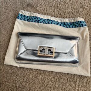 Tory Burch silver clutch